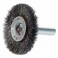 Crimped Wire Wheel Brush with 1/4" Shank, 3" Dia., 0.014" Fill, 1/4" Arbor BW753 | Johnston Equipment