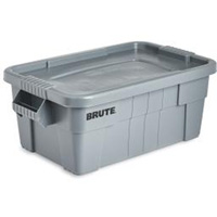 Brute Storage Tote with Lid, 27.88” D x 16.5” W x 10.7" H, 112 llbs. Capacity, Grey CF681 | Johnston Equipment