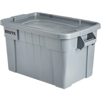 Brute Storage Tote with Lid, 27.88” D x 17.38” W x 15.13” H, 160 lbs. Capacity, Grey CF682 | Johnston Equipment