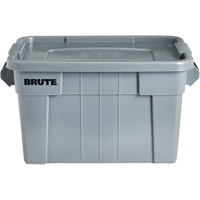 Brute Storage Tote with Lid, 27.88” D x 17.38” W x 15.13” H, 160 lbs. Capacity, Grey CF682 | Johnston Equipment