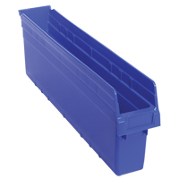 Store-Max Shelf Bins, 4-3/8" W x 8" H x 23-5/8" D, Blue, 68 lbs. Capacity CF896 | Johnston Equipment
