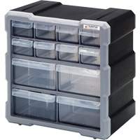 Drawer Cabinet, Plastic, 12 Drawers, 10-1/2" x 6-1/4" x 10-1/4", Black CG061 | Johnston Equipment