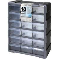 Drawer Cabinet, Plastic, 18 Drawers, 15" x 6-1/4" x 18-3/4", Black CG062 | Johnston Equipment