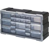 Drawer Cabinet, Plastic, 22 Drawers, 19-1/2" x 6-1/4" x 10", Black CG063 | Johnston Equipment