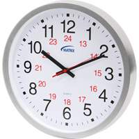 Horloge 12/24 h, Analogique, À piles, 12", Argent HT072 | Johnston Equipment