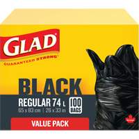 74L Garbage Bags, Regular, 26" W x 33" L, Black, Open Top JP301 | Johnston Equipment