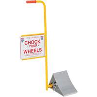 Wheel Chock with Handle & Sign, 7" W x 11-7/8" D x 7-11/16" H KI285 | Johnston Equipment