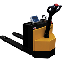 Fully Powered Electric Pallet Truck With  Scale, 4500 lbs. Cap., 48" L x 30.25" W LV538 | Johnston Equipment