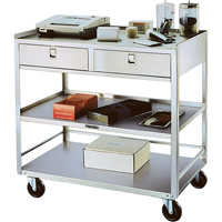 Stainless Steel Equipment Stands, 300 lbs. Capacity, Stainless Steel, 20"/20-1/8" x W, 35" x H, 37"/36-3/8" D, Knocked Down, 2 Drawers MK980 | Johnston Equipment