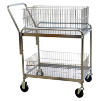 Wire Mesh Office Mail Cart, 200 lbs. Capacity, Chrome, 20" D x 33" L x 37-1/2" H, Chrome Plated MO208 | Johnston Equipment