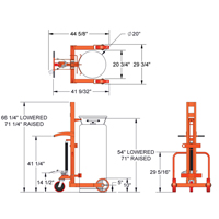 Hydraulic Large Liquid Gas Cylinder Cart HLCC, Polyurethane Wheels, 20" W x 20" D Base, 1000 lbs. MO347 | Johnston Equipment