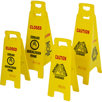 Wet Floor Safety Signs, Quadrilingual with Pictogram NB790 | Johnston Equipment