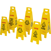 Wet Floor Safety Signs, Quadrilingual with Pictogram NB790 | Johnston Equipment