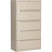 Lateral Filing Cabinet, Steel, 5 Drawers, 36" W x 18" D x 65-1/2" H, Beige OP223 | Johnston Equipment