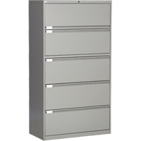 Lateral Filing Cabinet, Steel, 5 Drawers, 36" W x 18" D x 65-1/2" H, Grey OP224 | Johnston Equipment