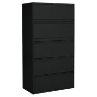 Lateral Filing Cabinet, Steel, 5 Drawers, 36" W x 19-1/4" D x 66-5/9" H, Black OP906 | Johnston Equipment