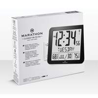 Slim Self-Setting Full Calendar Wall Clock, Digital, Battery Operated, Black OR495 | Johnston Equipment