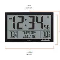Horloge à réglage automatique à calendrier complet avec de très grands caractères, Numérique, À piles, Noir OR497 | Johnston Equipment