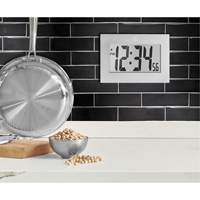Large Frame Digital Wall Clock, Digital, Battery Operated, Silver OR505 | Johnston Equipment