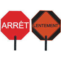 Double-Sided "Arrêt/Lentement" Traffic Control Sign, 18" x 18", Aluminum, French with Pictogram SFU870 | Johnston Equipment