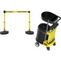 PLUS Barrier Post Cart Kit with Tray, 75' L, Metal, Yellow SGI796 | Johnston Equipment