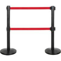 Dual Belt Crowd Control Barrier, Steel, 35" H, Red Tape, 7' Tape Length SHA661 | Johnston Equipment