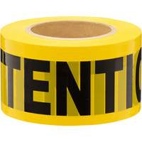 Barricade Warning Tape, Bilingual, 3" W x 1000' L, 1.5 mils, Black on Yellow SHE799 | Johnston Equipment