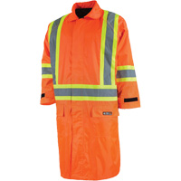 Long Rain Jacket with Detachable Hood, Nylon/PVC, Small, High Visibility Orange SHH310 | Johnston Equipment