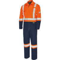 FR-Tech<sup>®</sup> 2-Tone Safety Coverall, Size 40, Navy Blue/Orange, 10 cal/cm² SHI224 | Johnston Equipment