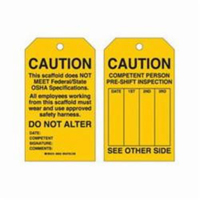 Scaffold Safety Tags, Polyester, 4" W x 7" H, English SX426 | Johnston Equipment