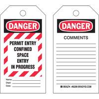 "Confined Space" Tags, Polyester, 3" W x 5-3/4" H, English SX839 | Johnston Equipment