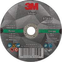 Silver Cut-Off Wheel, 3" x 0.06", 3/8"-24 Arbor, Type 1, Ceramic, 25645 RPM TCT840 | Johnston Equipment