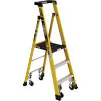 Heavy-Duty Rolling Podium Ladder, 3 Steps, 26-2/5" Step Width, 36" Platform Height, Fibreglass VD475 | Johnston Equipment