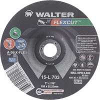 Flexcut™ Depressed Centre Grinding Wheels, 7", 36 Grit, Aluminum Oxide, 7/8", 8600 RPM, Type 29 VV140 | Johnston Equipment