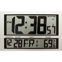 Jumbo Clock, Digital, Battery Operated, 16.5" W x 1.7" D x 11" H, Silver XD075 | Johnston Equipment