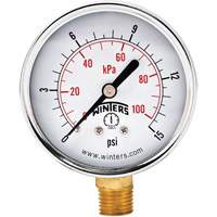 Manomètre économique,  2-1/2", 0 - 15 psi, Fixation inférieure, Analogique YB879 | Johnston Equipment